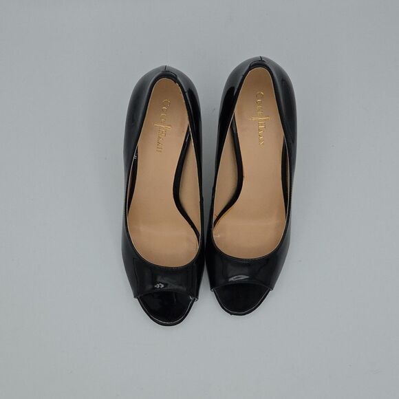 Cole Haan Black Patent Leather Peep Toe Pumps Slip On Heels size 6 - Picture 4 of 8